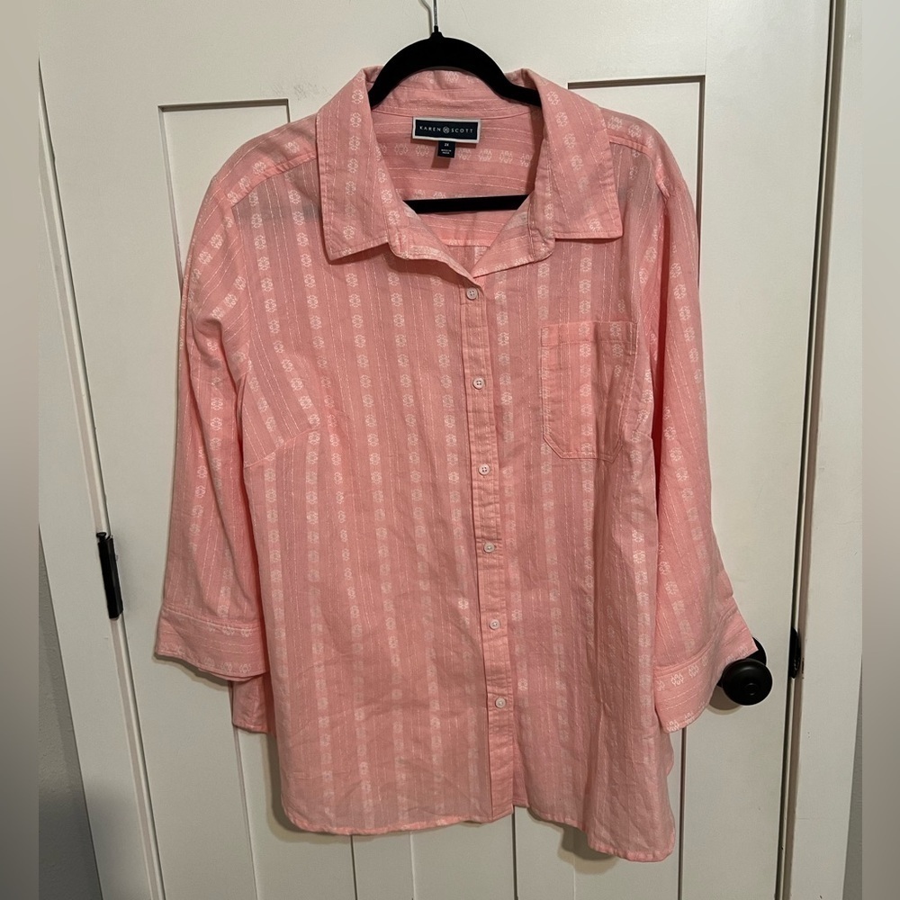 Karen Scott Women's Pink and White Plus Size Blouse 2X